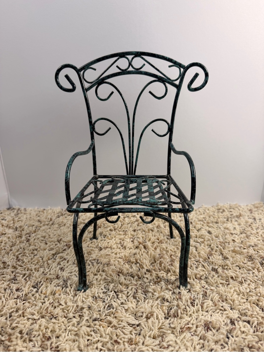 Vintage Miniature Wrought Iron Garden Chair Plant Stand Doll Display